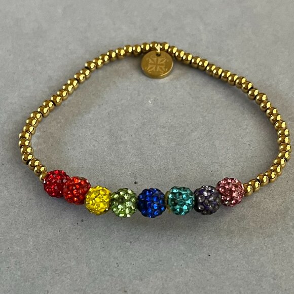 Rustic Cuff Mini Shambala Beads Multi Color Stretch Logo Bracelet - Picture 3 of 3